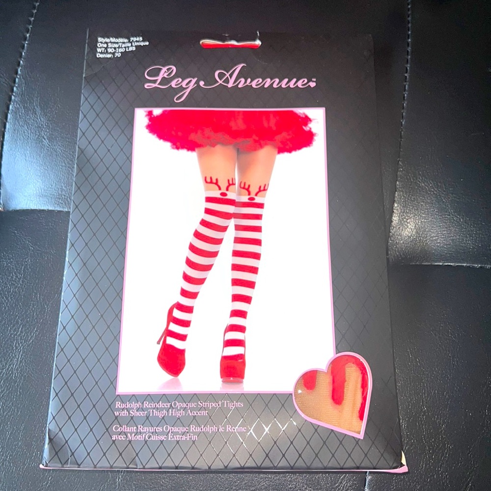 Leg Avenue One Size Rudolph Reindeer Opaque Striped Tights
